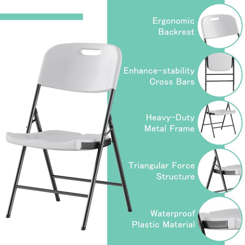 4 Pack Metal Folding Chairs with Padded Cushion and Back, Stackable Fabric Dining Chair Set, Upholstered Commercial Seat