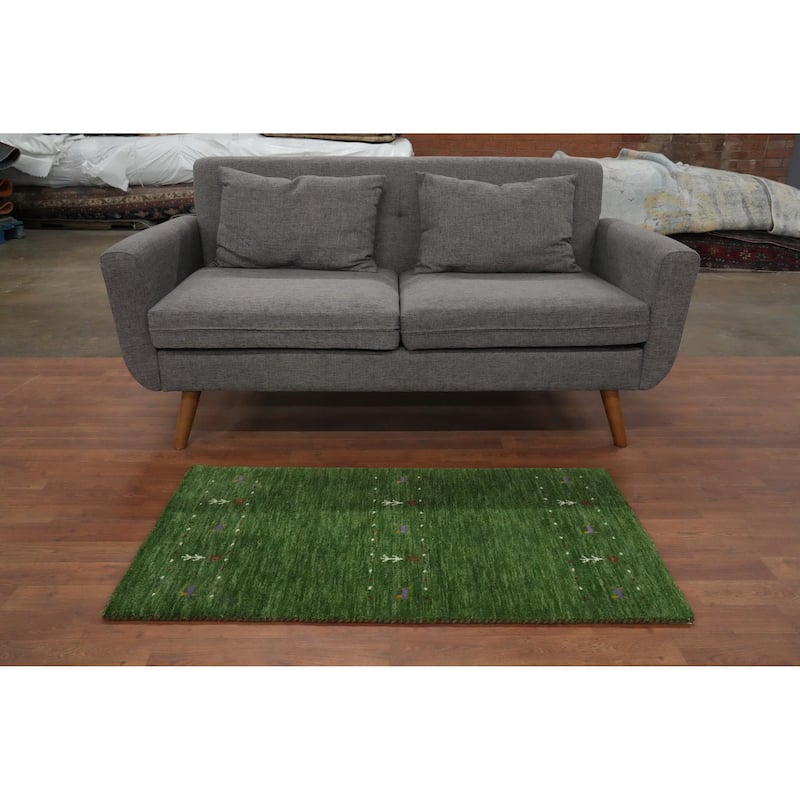 Hand Knotted Oriental 100% Wool Carpet Tribal Animal Pictorial Green Gabbeh Area Rug - 4' 0'' X 2' 2''