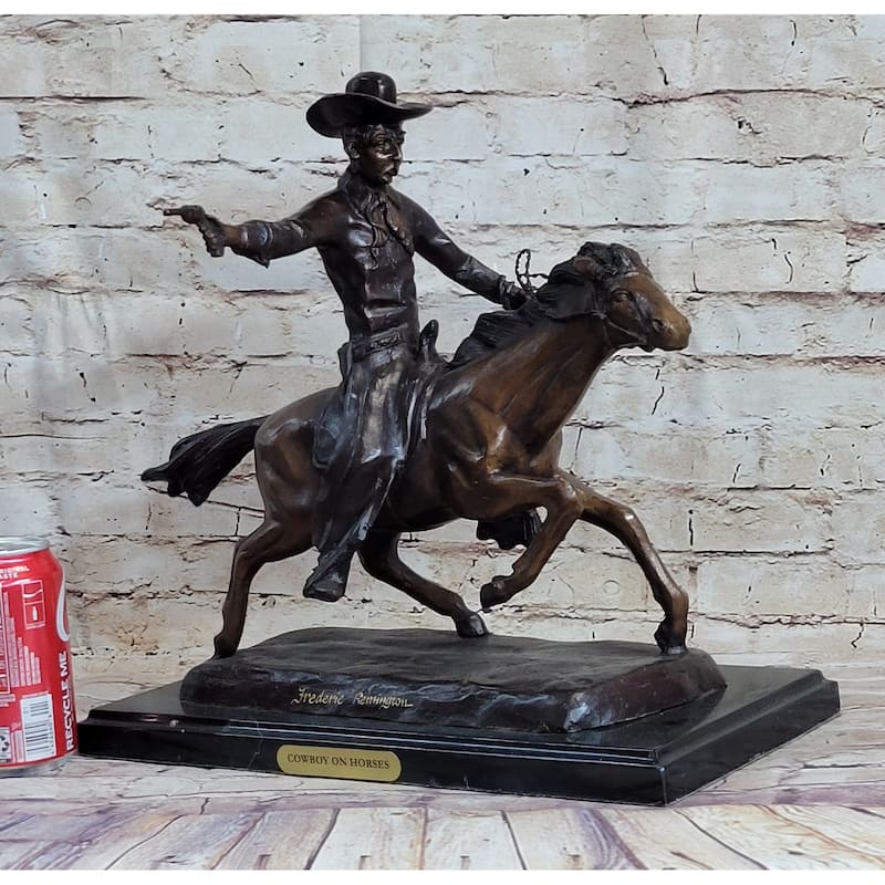 Frederic Remington Bronze Sculpture Cowboy On Imitative Horse Western Art Old West 15 Inches X 18 Inches