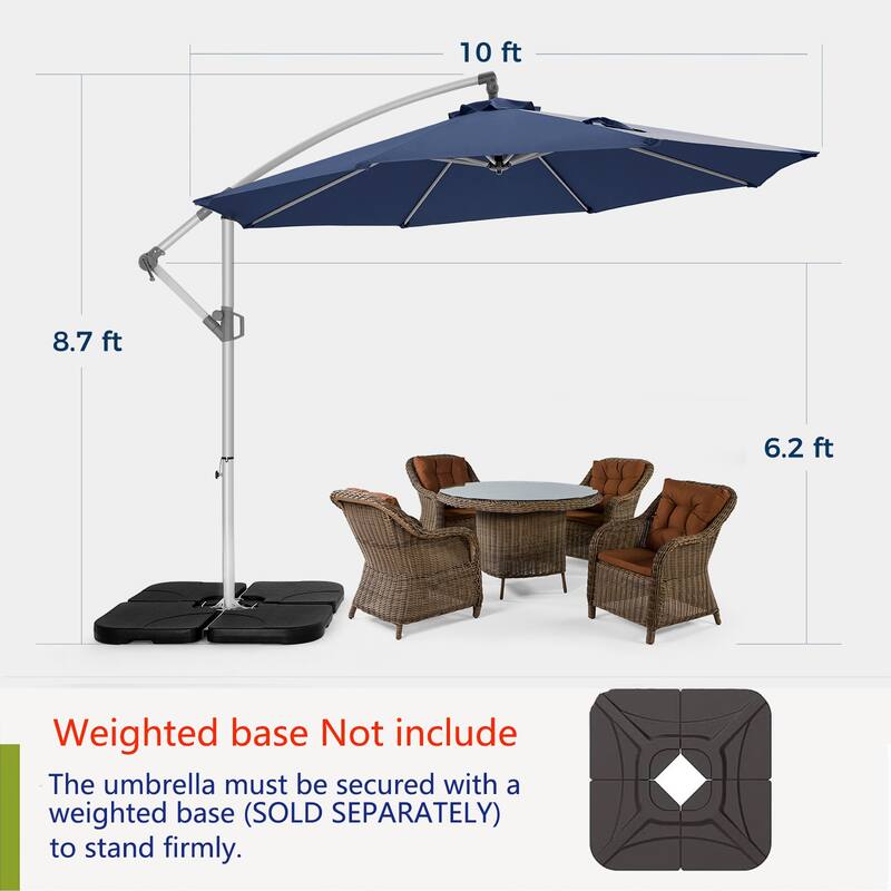 10ft Patio Umbrella, Outdoor Offset Cantilever Umbrella, Infinite Tilt, Crank and Cross Base for Garden, Swimming Pool Umbrella