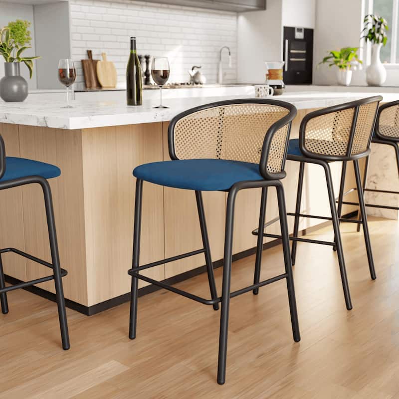 LeisureMod Ervilla Bar Stool with Black Powder Coated Steel Frame Set of 2 - 37"