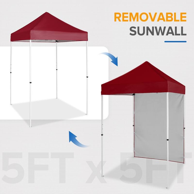 EAGLE PEAK Pop up Canopy 5x5, Outdoor Portable Canopy Tent with One Removable Sunwall, Carry Bag Included, Burgundy