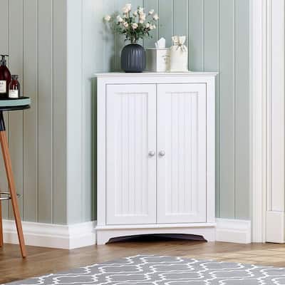 Home Floor Corner Cabinet with Two Doors and Shelves - 12.4"D x 23.62"W x 31.89"H