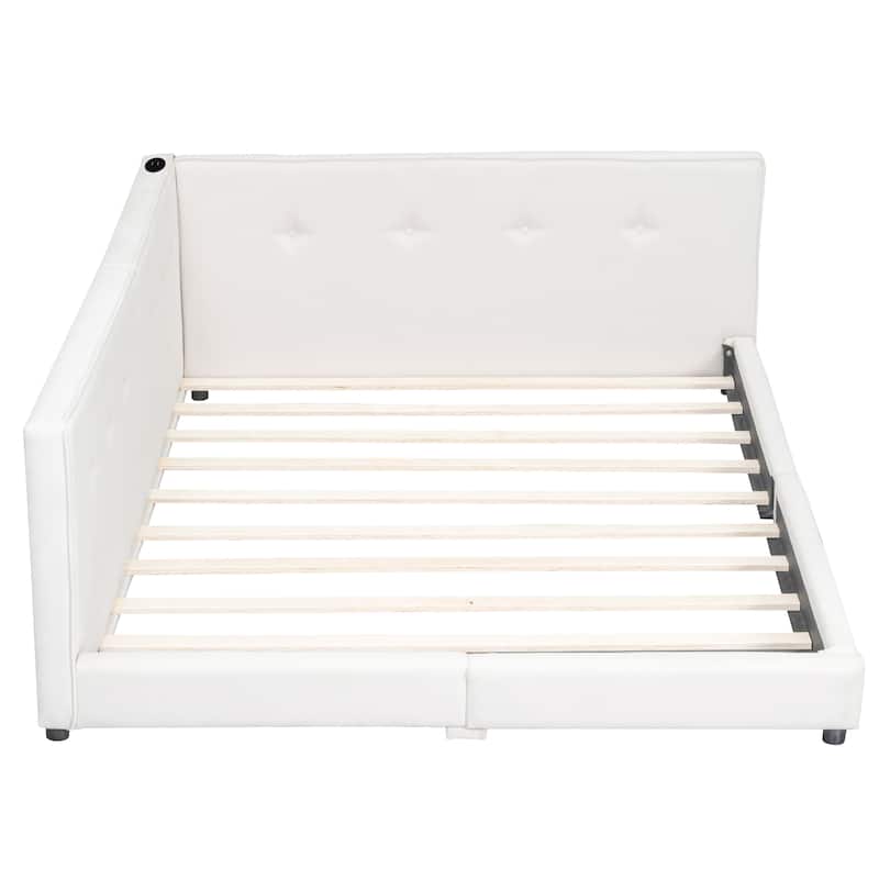 Roomfitters Queen/Full Upholstered Platform Bed with Integrated USB Charging Ports and Soft Padded Frame