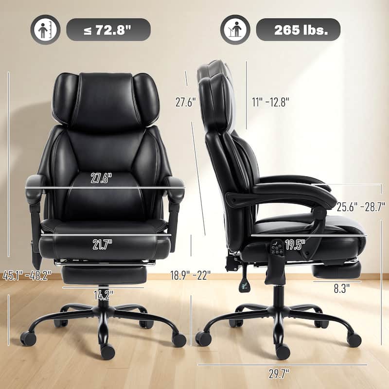 HOMCOM Massage Office Chair with Lumbar Heat, Ergonomic Executive Desk Chair with Footrest 6 Points Vibration, High Back PU