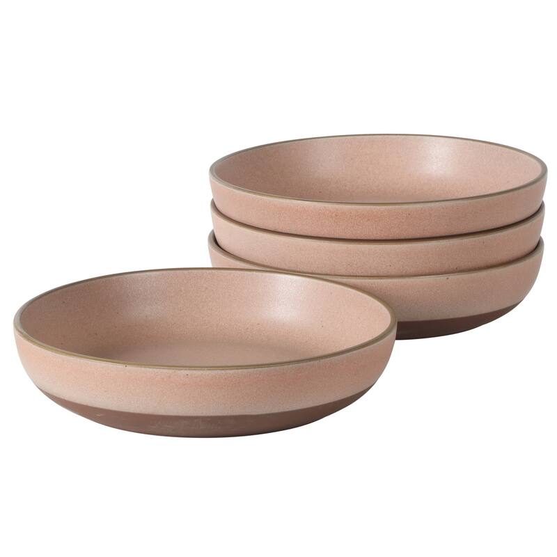 Gibson Elite William Crest 4 Piece Dinner Bowl Set, 8.5" Round Stoneware Reactive Glaze Finish, Large Soup, Pasta & Salad Bowls - Pink