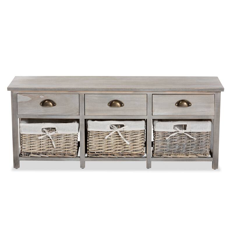 Mabyn Modern & Contemporary 3-Drawer Wood Storage Bench with Baskets