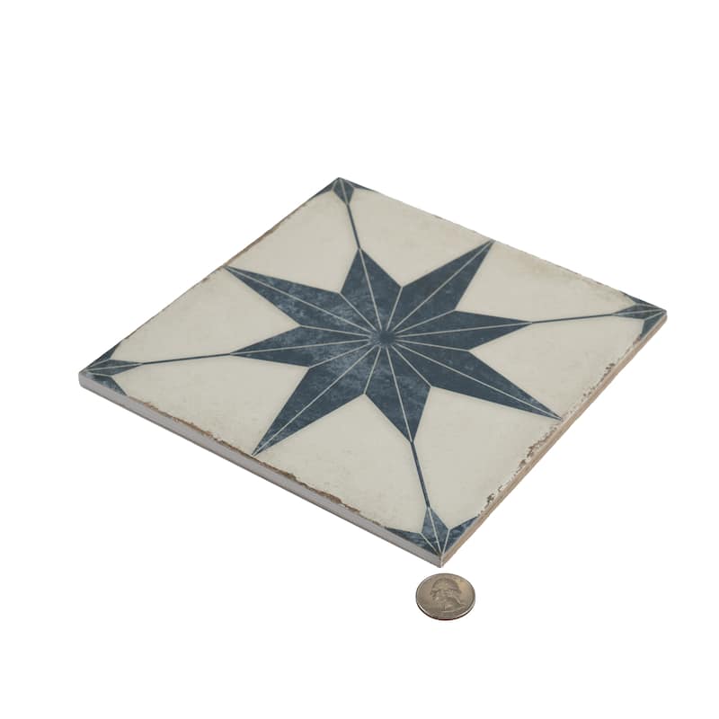 Faenza 8x8 White Navy Porcelain Square Motif Wall and Floor Tile (6.46 sq ft/case) - 15 Pack