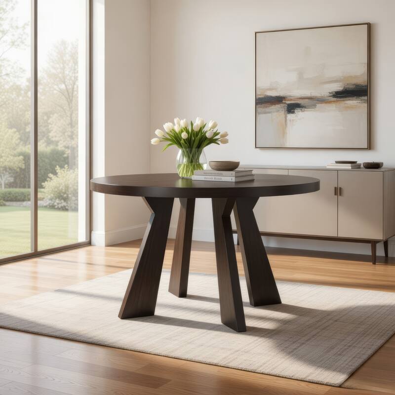 Kiana Dining Table, Modern Dark Brown Solid Rubberwood, Round 47 Inch