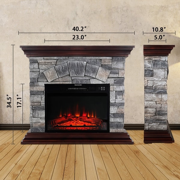 thermomate 40 in. Faux Stone Mantel Freestanding Electric Fireplace