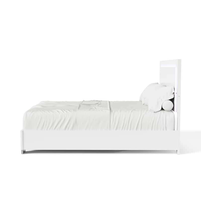 Furniture of America Erina Modern Glossy Panel Bed with LED Light Headboard