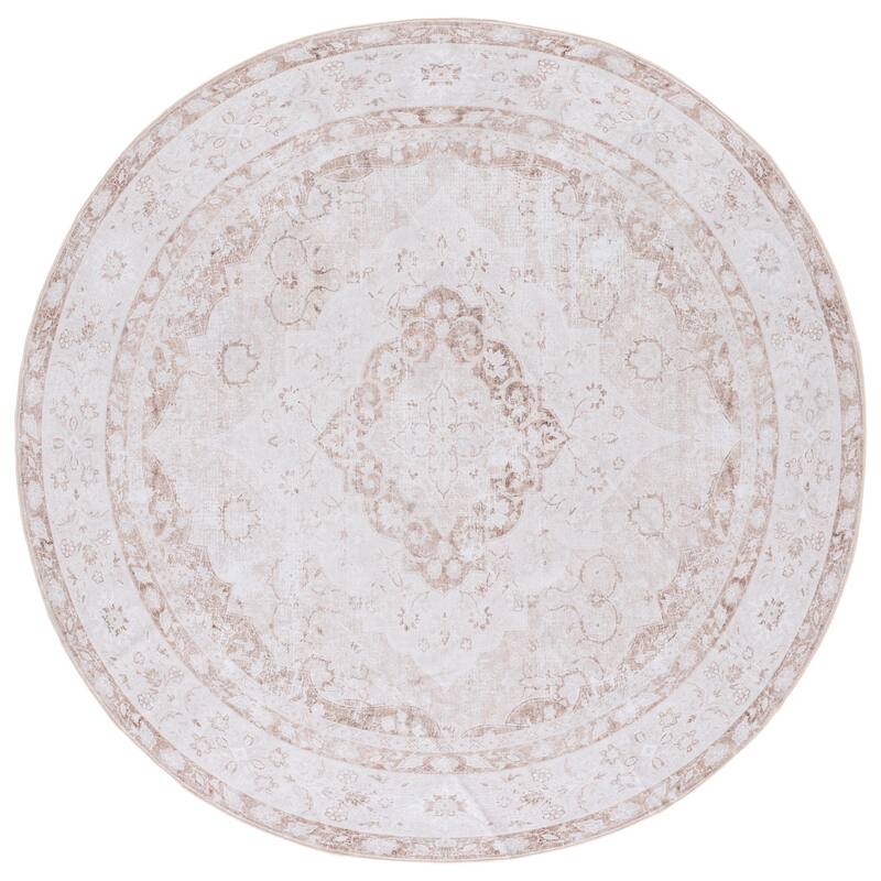 SAFAVIEH Arizona Georgete Machine Washable & Slip Resistant Rug - 6' Round - Beige/Light Taupe
