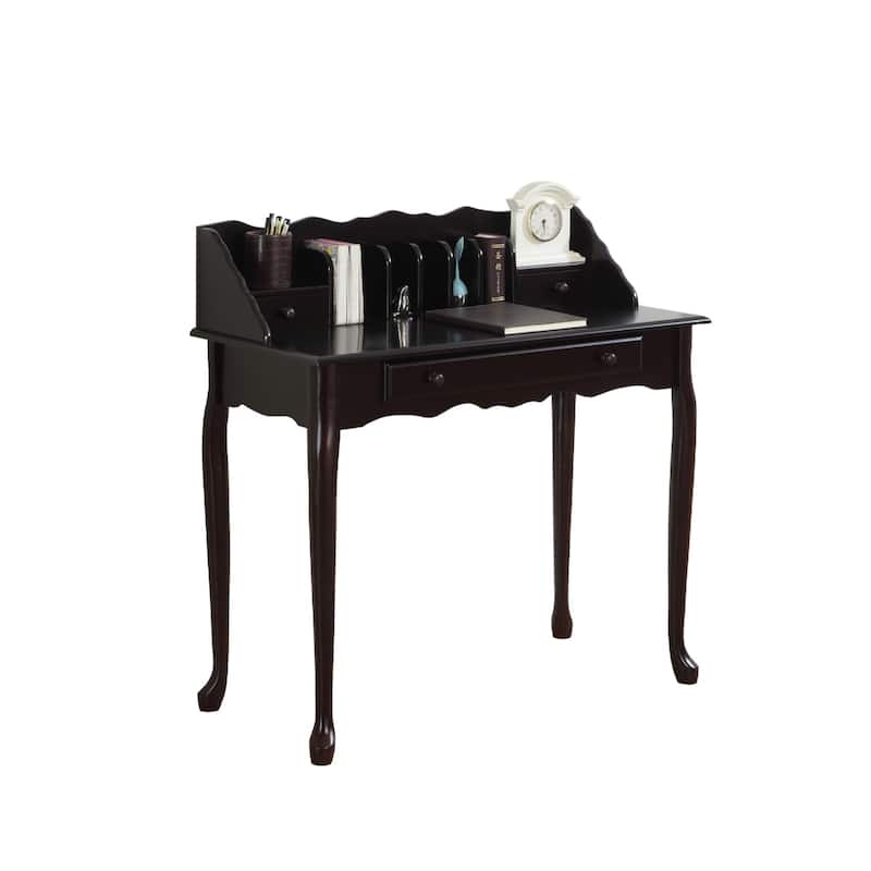18" Dark Brown Solid Wood Desk with Storage Drawers Space-Saving Rectangular Office Worktable