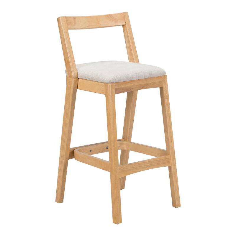 Indoor Rubberwood Barstool, Natural Finished and Beige Upholstery, Set of 2