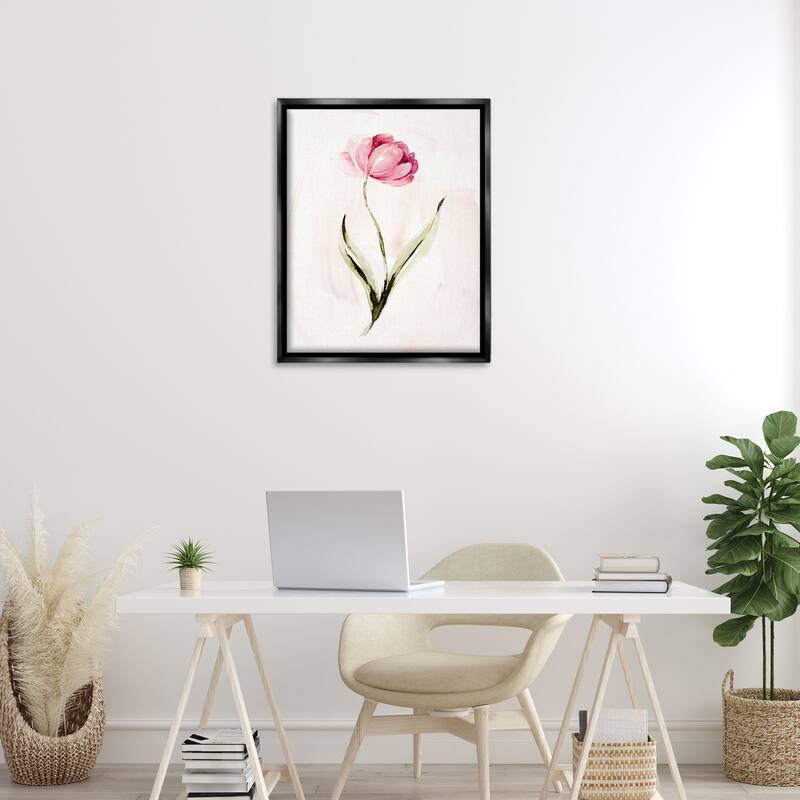 Stupell Modern Pink Blossom Sprig Framed Floater Canvas Wall Art Design By Kristen Brockmon