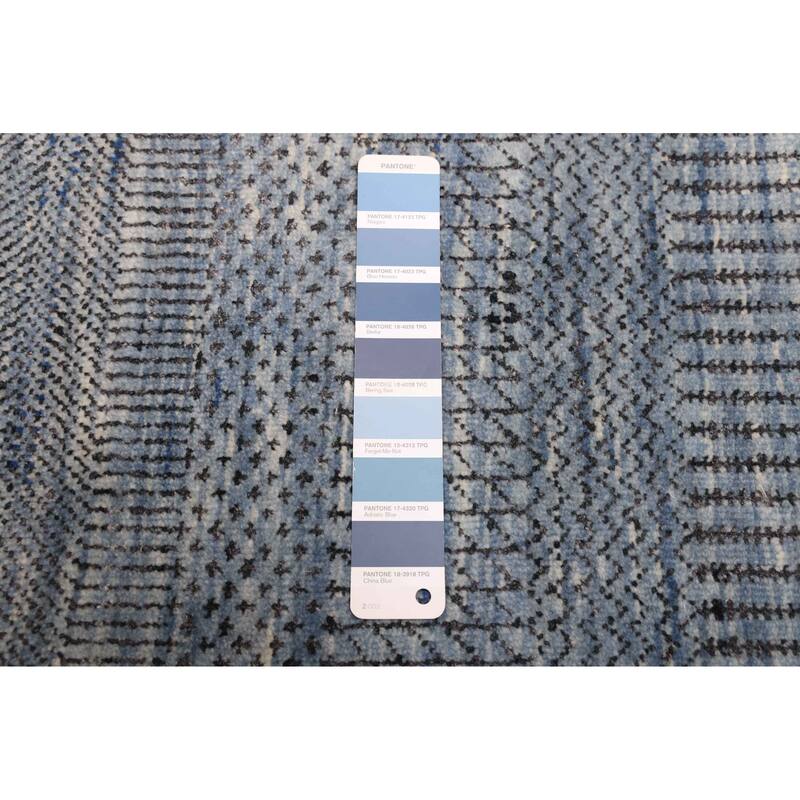 ECARPETGALLERY Hand-knotted Finest Silk Shadow Dark Blue Viscose, Wool Rug - 2'7 x 14'1