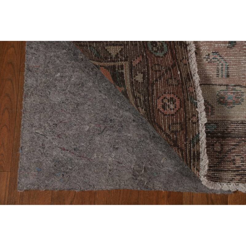 Hand Knotted Oriental 100% Wool Carpet Traditional Geometric Pink Hamedan Runner Rug - 9' 7'' X 3' 3''