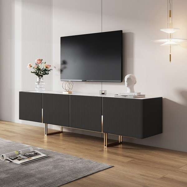 JASIWAY Beige Stone Top TV Stand with 4 Doors 6 Shelves - On Sale