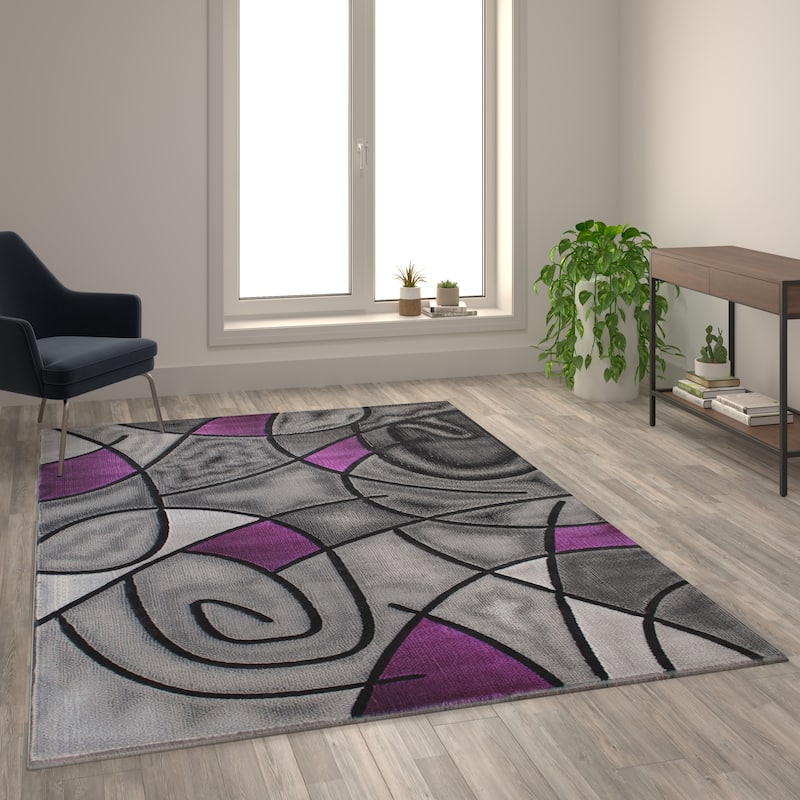 Modern Olefin Accent Area Rug - Abstract Pattern - 6' x 9' - Purple
