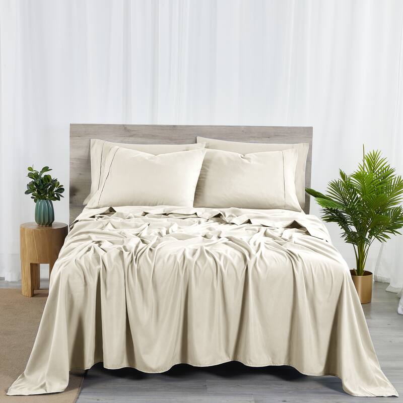 Bibb Home 2000 Count 6-Piece Rayon from Bamboo Sheet Set - Twin XL - Cream