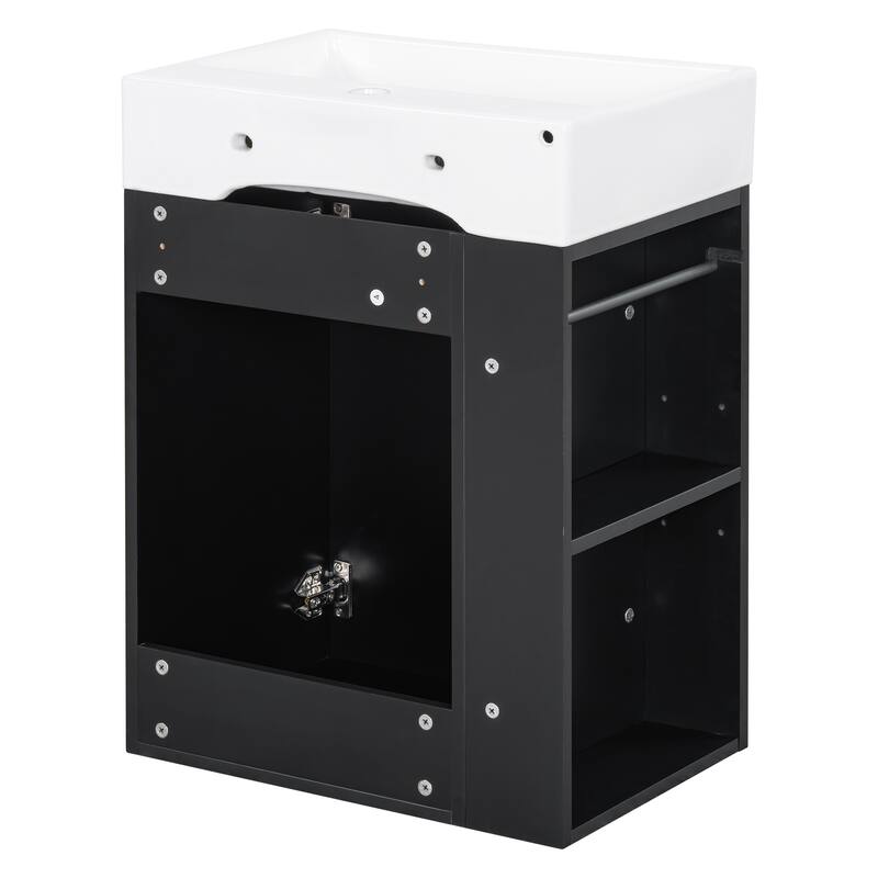 Roomfitters 20" Wall-Mounted Bathroom Vanity with Sink, Diamond Pattern Door, Side Shelves & Towel Bar