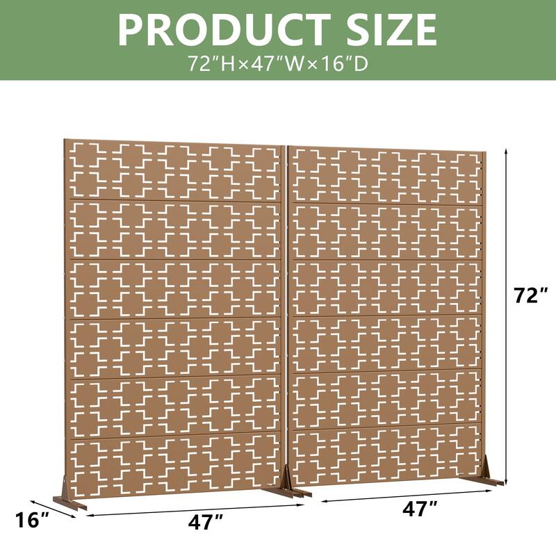 Outdoor Freestanding Metal Privacy Screen Decorative Garden Fence Set of 2
