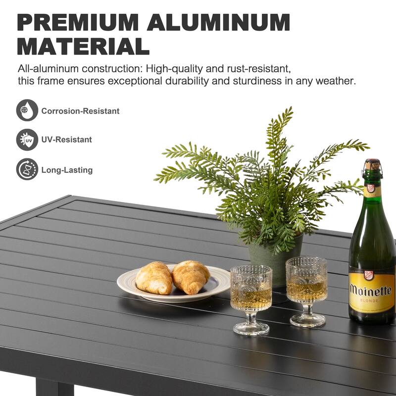 Outdoor Aluminum Dining Table with Umbrella Hole, Black