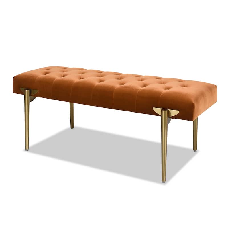 Aria Glam Velvet Upholstered Tufted Gold Accent Entryway Bench