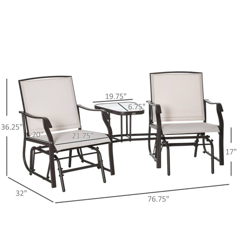 2 Person Patio Glider Rocking Chair with Built-In Tea Table for Comfortable Outdoor Seating - 76.75" L x 34.75" W x 35" H