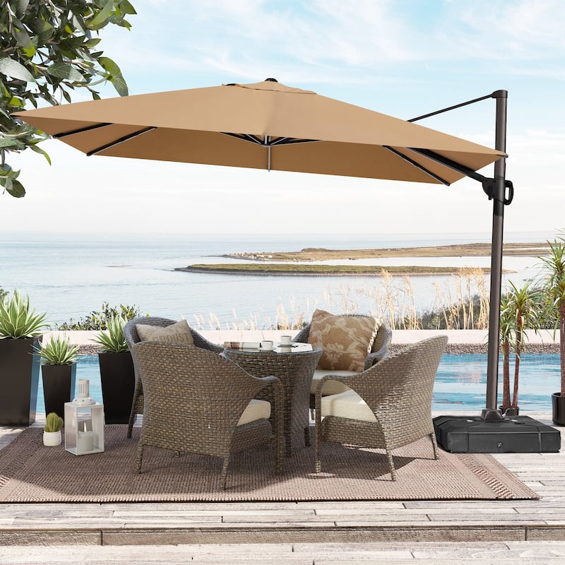 12 x 9 ft Outdoor Shade Parasol Patio Offset Cantilever Umbrella with Weights Base