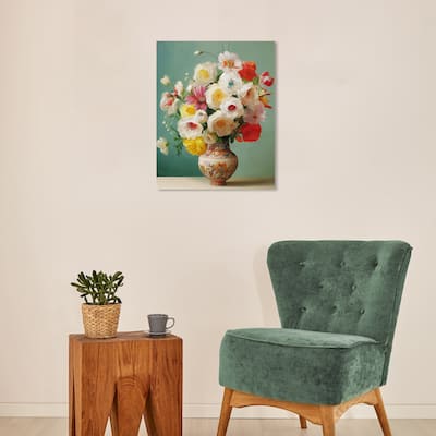 Wynwood Studio Canvas Floral and Botanical Delicate Spring Flowers Green and Cream White Traditional Wall Art Canvas Print