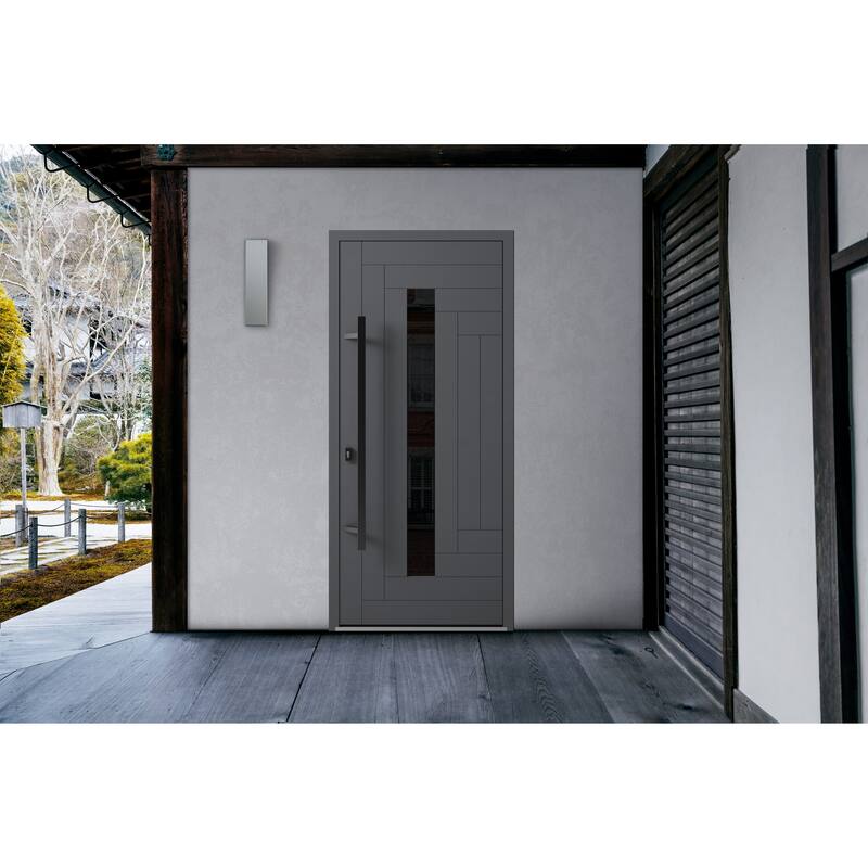 Front Prehung Steel Door Ronex 1011 Grey Side and Top Window Sidelite Stainless Inserts W36+12xH80+16 Lh I