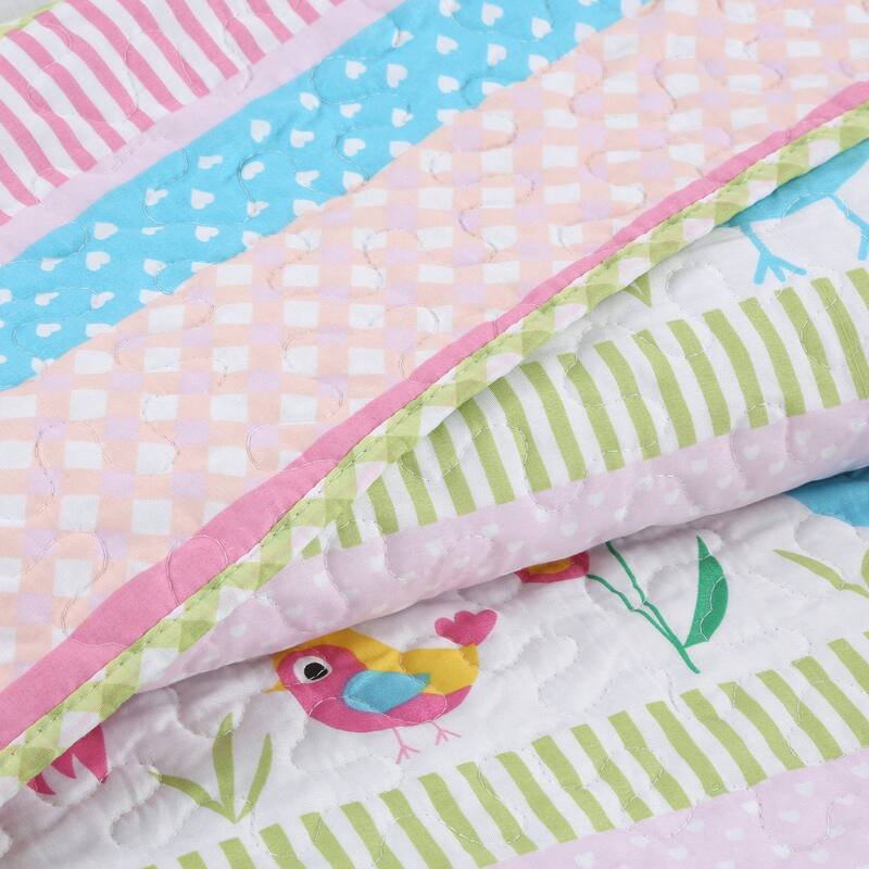 Cozy Line Happy Owl Floral Pink Reversible Quilt Bedding Set