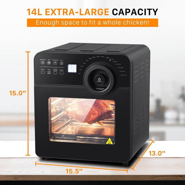 15 Qt. Black Air Fryer Oven with Rotisserie,Dehydrator, 8 Accessories