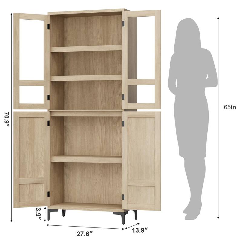 71" Tall Storage Cabinet, Kitchen Pantry Cabinet 5 Tier Bathroom Cabinet with 4 Doors Adjustable Shelves for Kitchen