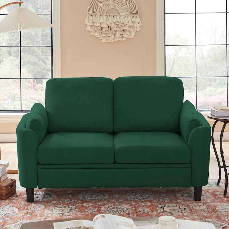 59.06" Loveseat Sofa with Soft Handrest and Tapered Wood Legs - Green