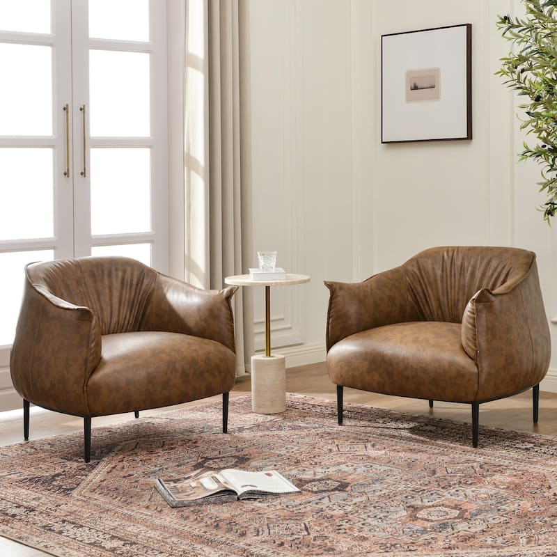 KINWELL 33" Wide Faux Vegan Leather Upholstery Barrel Accent Chair