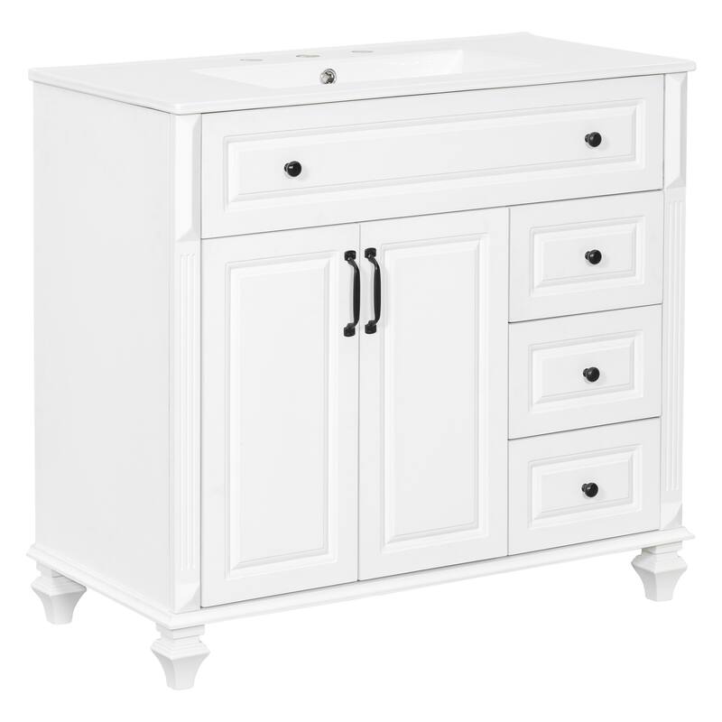 Solid Wood Frame Bathroom Vanity Cabinet, 36" Undermount Ceramic Sink Bathroom Cabinet