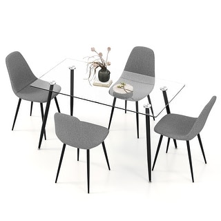 Gymax 5 PCS Dining Table Set 51" Modern Rectangular Glass Table & 4