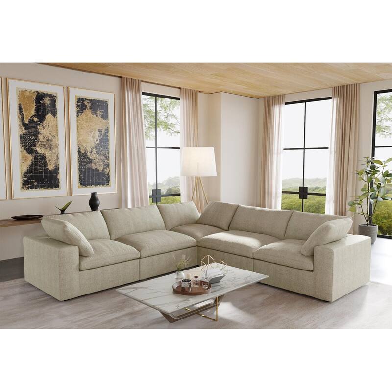 Cloud Modular Sectional Sofa, 5 Seater Corner Sofa with Pillows - Khaki