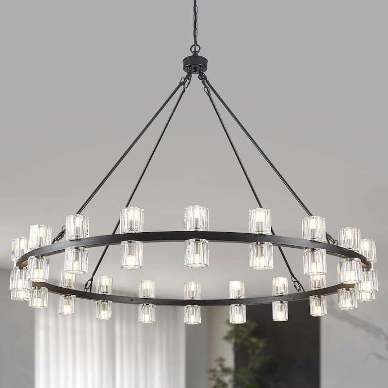 40-light fashionable metal frame wheel light with crystal lampshade bulbs not included - Black