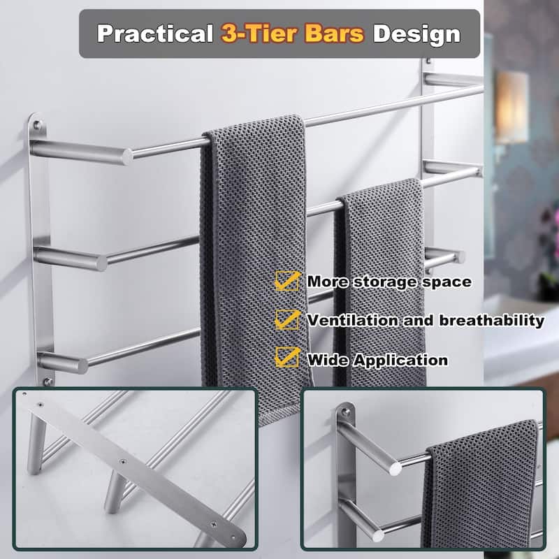 WOWOW 3-Tier Wall Mounted Towel Rack in Brushed Nickel