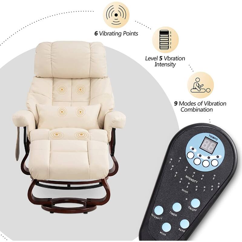 MCombo Recliner Chair with Ottoman Vibration Massag Faux Leather 9068
