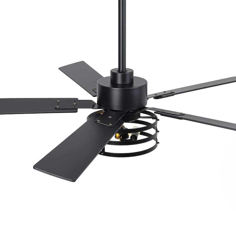 Vaczon 52" Industrial Reversible Wood 5-Blade Black Ceiling Fan with Light and APP Control