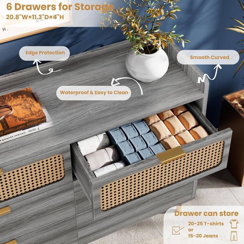 Modern 6 Drawer Double Dresser, TV Stand for Bedroom, Living Room