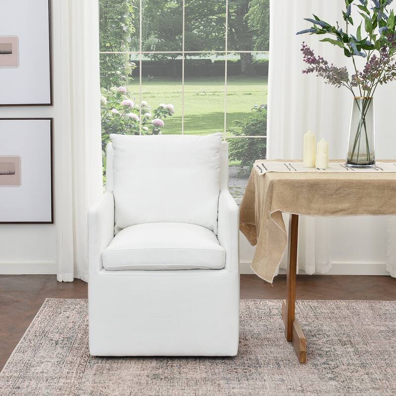KINWELL 25" Performance Fabric Upholstered Rolling Dining Armchair