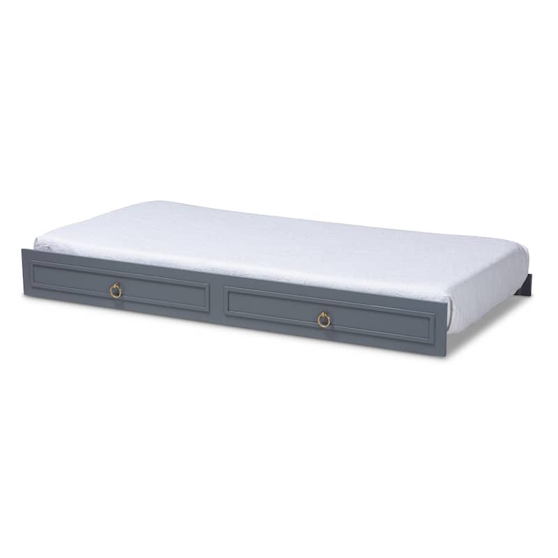 Twin Size Trundle Bed - Grey Wood Frame, Classic Design, Roll Out Guest Bed