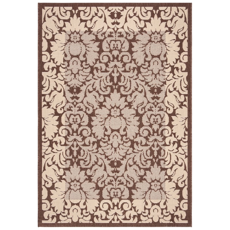 SAFAVIEH Courtyard Peggie Indoor/ Outdoor Patio Backyard Rug - 4' x 5'7" - Chocolate/Natural