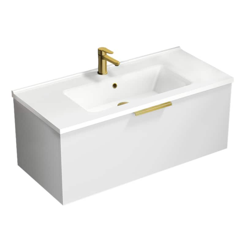 Nameeks Bodrum-3918-W Bodrum 40" Wall Mounted Single Basin Vanity Set - Gloss White / Matte Gold - Painted