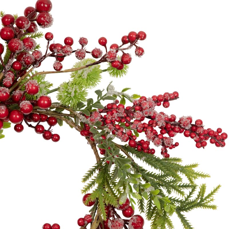Artificial Frosted Red Berry and Pine Christmas Wreath, 16-Inch, Unlit